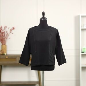 Max Studio Black Boat Neck Top with White Stitch Details - NWT